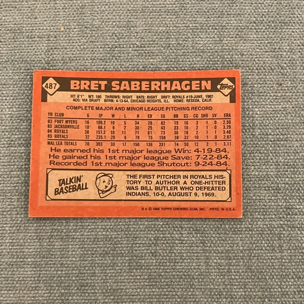 1986 Topps Kansas City Royals Baseball Card - Picture 2 of 2